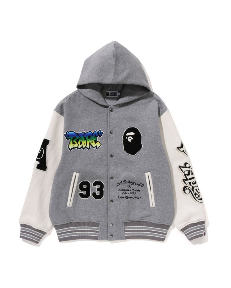 Vestes Bape Lux Sport Badges Oversized Encapuchonné Sweat Varsity Grise Homme | JTM-72216875